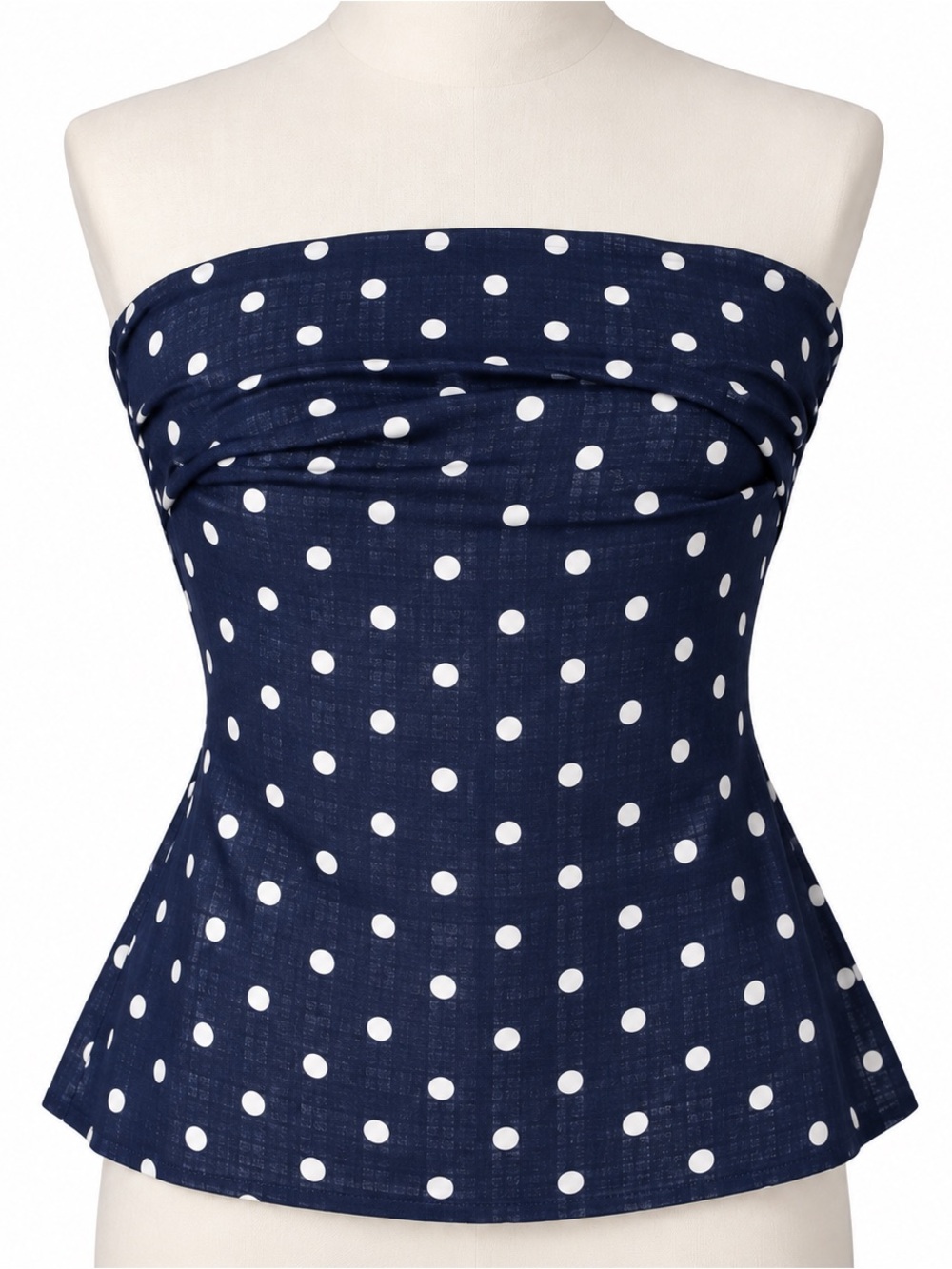 J. Crew Navy Blue and White Polka Dot Strapless Top